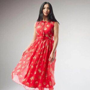 Red Printed Chiffon Knee-Length Dress | Muvvas Boutique